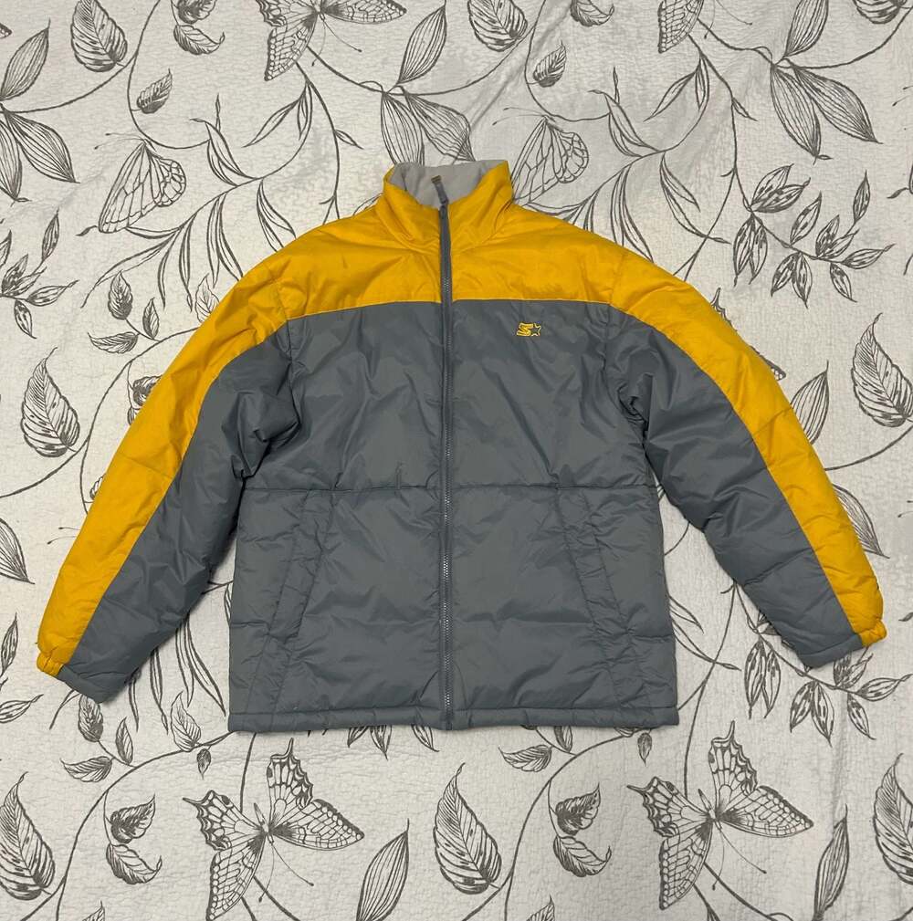 Starter Mens M (38/40) Yellow And Grey Zip Up Down Puffer Winter Jacket